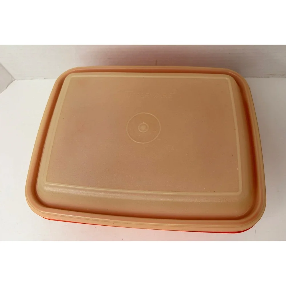 Vintage Tupperware Orange Servalier Rectangular Food Storage Container with Lid